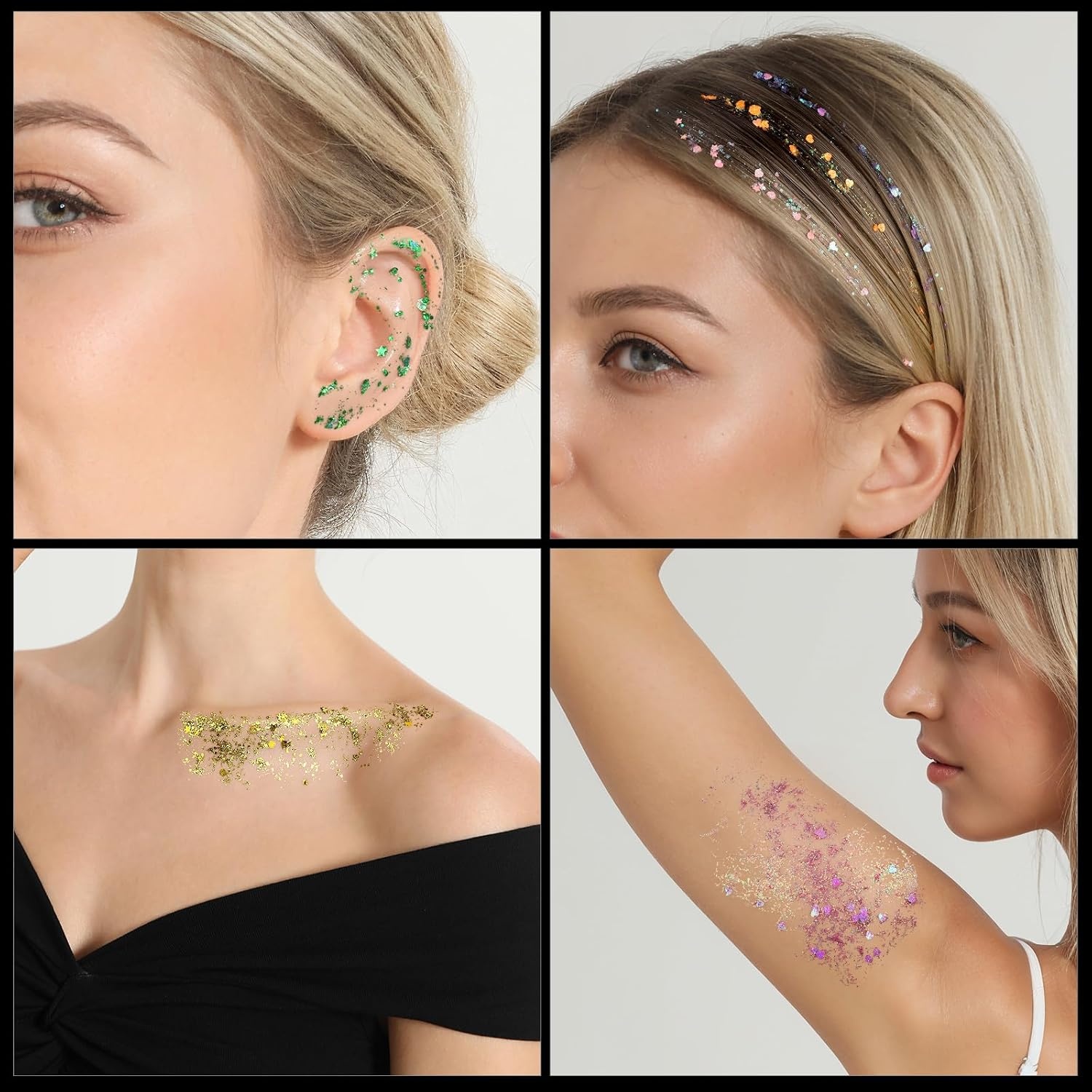image:imageFANDAMEI Face Glitter Body Glitter for Women 2PCS 8 Colors Glitter Gel for Face Hair Glitter for Kids Fairy Rave Mermaid Makeuporangegreenvioletpinkgoldwhitepurpleblue