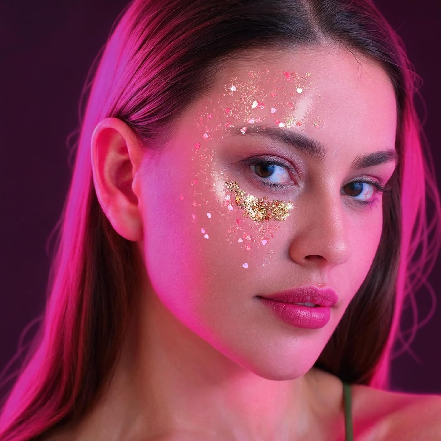 image:imageFANDAMEI Face Glitter Body Glitter for Women 2PCS 8 Colors Glitter Gel for Face Hair Glitter for Kids Fairy Rave Mermaid Makeuporangegreenvioletpinkgoldwhitepurpleblue