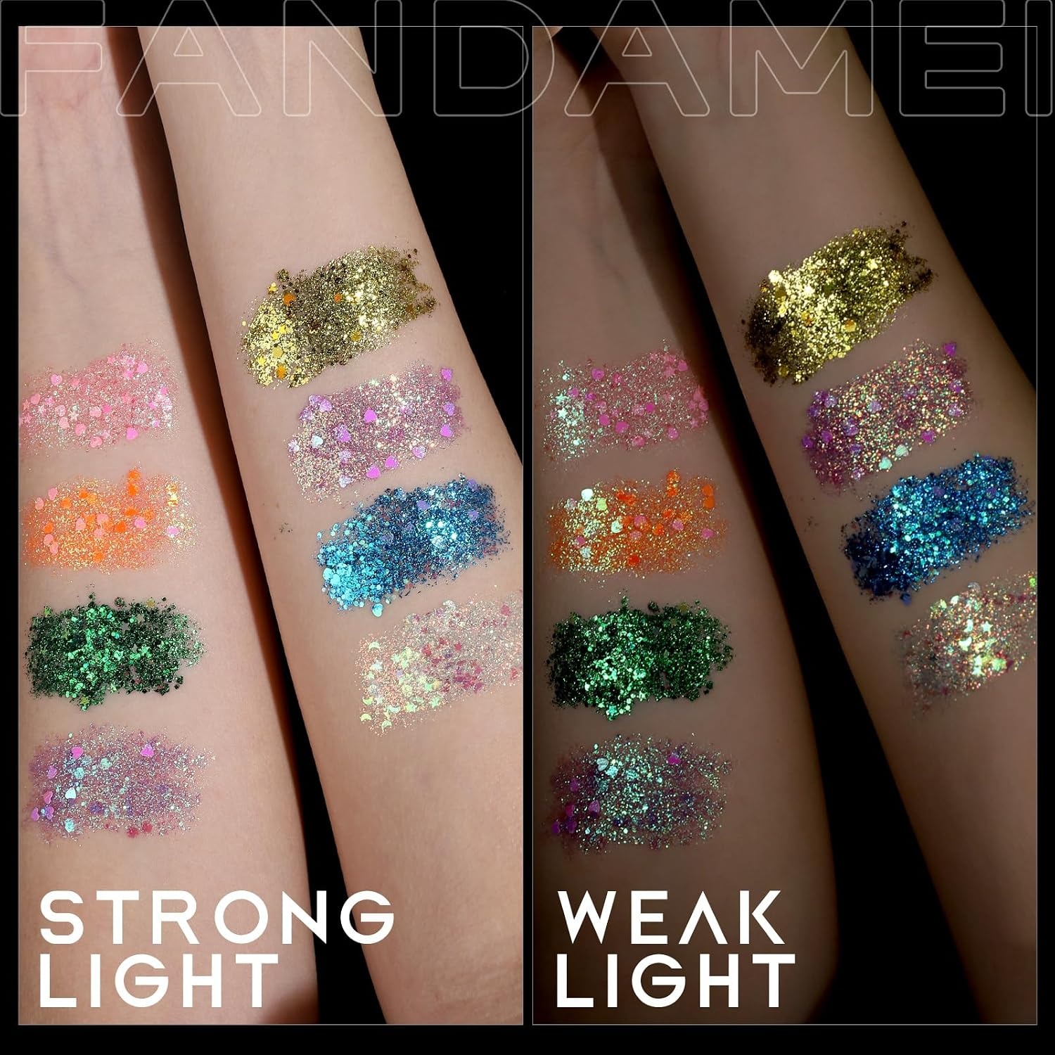 image:imageFANDAMEI Face Glitter Body Glitter for Women 2PCS 8 Colors Glitter Gel for Face Hair Glitter for Kids Fairy Rave Mermaid Makeuporangegreenvioletpinkgoldwhitepurpleblue