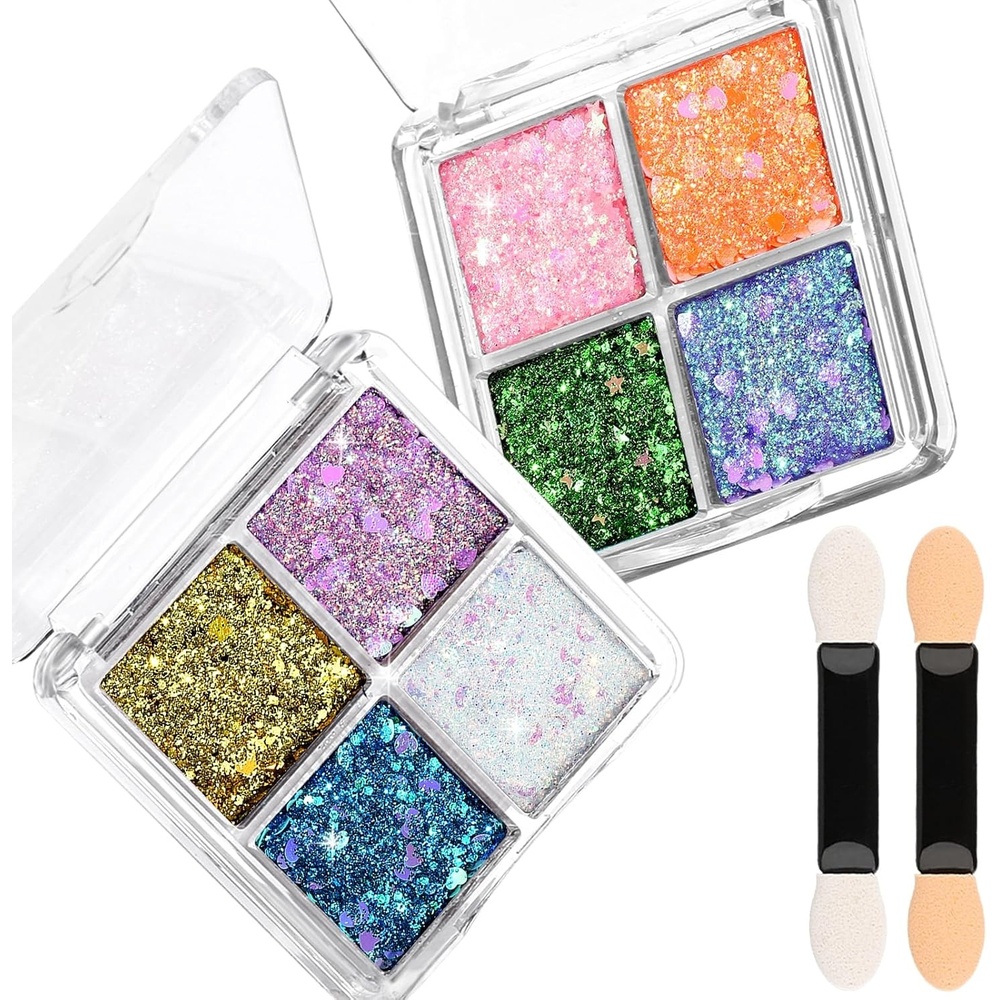 image:imageFANDAMEI Face Glitter Body Glitter for Women 2PCS 8 Colors Glitter Gel for Face Hair Glitter for Kids Fairy Rave Mermaid Makeuporangegreenvioletpinkgoldwhitepurpleblue