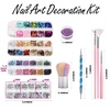 image:imageFANDAMEI Nail Art Kit Nail Art Brushes Set Nail Design Kit Dotting Tools Fine Nail Glitter Nail Decoration Butterfly Heart Glitter Sequins Foil Flakes Nail Rhinestones Dust BrushAPink