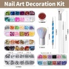 image:imageFANDAMEI Nail Art Kit Nail Art Brushes Set Nail Design Kit Dotting Tools Fine Nail Glitter Nail Decoration Butterfly Heart Glitter Sequins Foil Flakes Nail Rhinestones Dust BrushCWhite