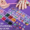 image:imageFANDAMEI Nail Charms and Nail Brushes Nail Accessories Kit with 15 Pcs Nail Art Brushes 6 Box Nail Charms and Gems 10 Pcs Flower Nail Stickers 5 Pcs Dotting Tools Nail Art Kit with Nail Brushpink