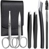 image:imageFANDAMEI Eyebrow Scissors Eyebrow Kit Eyebrow Tweezers for Women Eyebrow Razor Eyebrow Brush Eyebrow Kit for Men with Leather Case Eyebrow Scissors for Women Facial Hair Ingrown Hair RemovalBlack