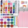 image:imageFANDAMEI Nail Art Kit Nail Art Brushes Set Nail Design Kit Dotting Tools Fine Nail Glitter Nail Decoration Butterfly Heart Glitter Sequins Foil Flakes Nail Rhinestones Dust BrushAPink