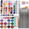 image:imageFANDAMEI Nail Art Kit Nail Art Brushes Set Nail Design Kit Dotting Tools Fine Nail Glitter Nail Decoration Butterfly Heart Glitter Sequins Foil Flakes Nail Rhinestones Dust BrushBBlack