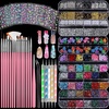 image:imageFANDAMEI Nail Charms and Nail Brushes Nail Accessories Kit with 15 Pcs Nail Art Brushes 6 Box Nail Charms and Gems 10 Pcs Flower Nail Stickers 5 Pcs Dotting Tools Nail Art Kit with Nail Brushpink