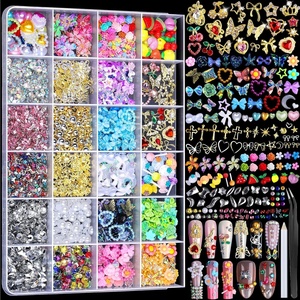 image:imageFAMDAMEI 24 Grid Nail Charms Nail Art Kit with Multi Shapes Bedazzling Gems for Nails Flatback AB Nail Rhinestones Nail Pearls Y2K Cute Nail Charms 3D Hawaii Flowers Nail Jewels for Nail Designyellow pink fruitgold red heartcolorful lolipop flower