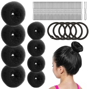 image:imageFANDAMEI Donut Hair Bun Makers Set of 4 for Kids 4 Extra Small Ballet Buns Elastic Hair Ties and Hair Pins Light BrownBlack