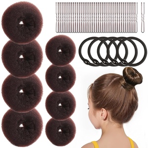 image:imageFANDAMEI Donut Hair Bun Makers Set of 4 for Kids 4 Extra Small Ballet Buns Elastic Hair Ties and Hair Pins Light BrownBrown