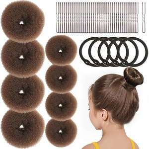 image:imageFANDAMEI Donut Hair Bun Makers Set of 4 for Kids 4 Extra Small Ballet Buns Elastic Hair Ties and Hair Pins Light BrownLight Brown