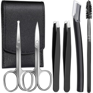 image:imageFANDAMEI Eyebrow Scissors Eyebrow Kit Eyebrow Tweezers for Women Eyebrow Razor Eyebrow Brush Eyebrow Kit for Men with Leather Case Eyebrow Scissors for Women Facial Hair Ingrown Hair RemovalBlack