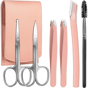 image:imageFANDAMEI Eyebrow Scissors Eyebrow Kit Eyebrow Tweezers for Women Eyebrow Razor Eyebrow Brush Eyebrow Kit for Men with Leather Case Eyebrow Scissors for Women Facial Hair Ingrown Hair RemovalPink