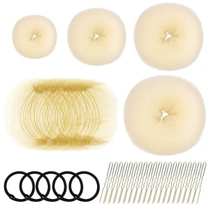 image:imageFANDAMEI Hair Accessory Set 20 Invisible Nets 4 Donut Makers 5 Elastics 20 Bobby Pins BrownGold