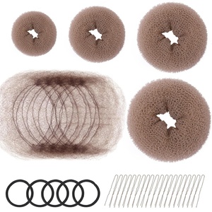 image:imageFANDAMEI Hair Accessory Set 20 Invisible Nets 4 Donut Makers 5 Elastics 20 Bobby Pins BrownTan Brown