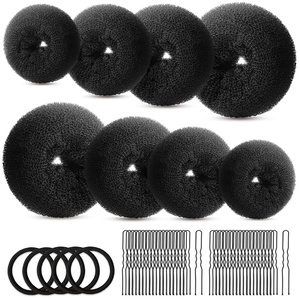 image:imageFANDAMEI Hair Bun Maker Set 8 PCS Hair Donuts for Buns 2 Extralarge2 Large2 Medium and 2 Small 40 PCS Bobby Pins 5 PCS Hair Elastic Ties BlackBun Maker  BlackBlack