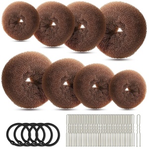 image:imageFANDAMEI Hair Bun Maker Set 8 PCS Hair Donuts for Buns 2 Extralarge2 Large2 Medium and 2 Small 40 PCS Bobby Pins 5 PCS Hair Elastic Ties BlackBun Maker  BlackLight Brown