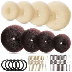 image:imageFANDAMEI Hair Bun Maker Set 8 PCS Hair Donuts for Buns 2 Extralarge2 Large2 Medium and 2 Small 40 PCS Bobby Pins 5 PCS Hair Elastic Ties BlackBun Maker  BlackDark BrownGold