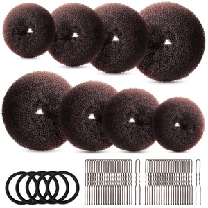 image:imageFANDAMEI Hair Bun Maker Set 8 PCS Hair Donuts for Buns 2 Extralarge2 Large2 Medium and 2 Small 40 PCS Bobby Pins 5 PCS Hair Elastic Ties BlackBun Maker  BlackDark Brown