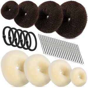 image:imageFANDAMEI Hair Donut Bun Makers Set  4 Dark Brown amp 4 Beige 2 ExtraLarge 2 Large 2 Medium 2 Small 5 Elastic Bands 20 Hair Pins