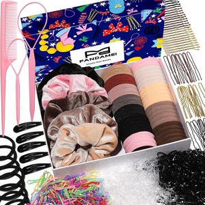image:imageFANDAMEI Hair Ties Kit for Women Velvet Scrunchies Elastic Rubber Bands Seamless Hair Ties Hair Clips Bobby Pins U Shaped Hair Pins for Styling Hair Accessories Kit