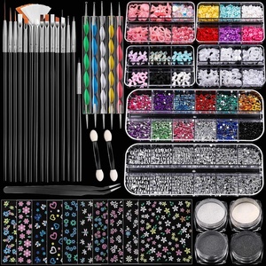 image:imageFANDAMEI Nail Art Brushes Set Nail Art Kits 3D Nail Charms Nail Design Tools Kit Nail Set for Beginners Nail Dotting Tool Nail RhinestonesChrome Nail PowderNail Stickers Nail Art Decoration KitBlack