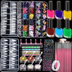 image:imageFANDAMEI Nail Art Kit 54 Pcs Nail Tool Set with 6Color Nail Polish 20 PCS Nail Art Brushes 2 Box False Nail Tips 6 Jar Chrome Nail Powder 4 Box Nail Charms 10 Sheet Nail Stickers for Beginners