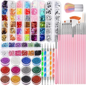 image:imageFANDAMEI Nail Art Kit Nail Art Brushes Set Nail Design Kit Dotting Tools Fine Nail Glitter Nail Decoration Butterfly Heart Glitter Sequins Foil Flakes Nail Rhinestones Dust BrushAPink