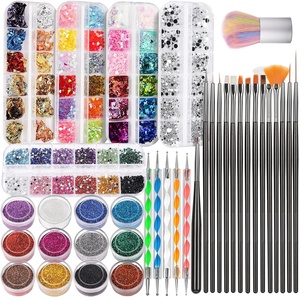 image:imageFANDAMEI Nail Art Kit Nail Art Brushes Set Nail Design Kit Dotting Tools Fine Nail Glitter Nail Decoration Butterfly Heart Glitter Sequins Foil Flakes Nail Rhinestones Dust BrushBBlack