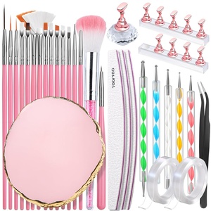 image:imageFANDAMEI Nail Art Kit With Nail Stand Nail Art Tools Nail Design Tools Nail Brush Nail Holder For Painting Nails Nail Art Brushes Nail Dotting Tool Nail Tools For Nail Art WhitePink