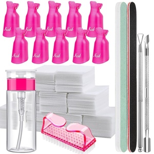 image:imageFANDAMEI Nail Polish Gel Remover Tools Kit with Nail Clips 100ml Nail Polish Remover Bottle 500 Nail Remover Cotton Pad Nail Brush Cuticle PusherPeeler 100180 Nail FileBuffer BlockDRose