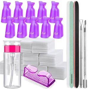 image:imageFANDAMEI Nail Polish Gel Remover Tools Kit with Nail Clips 100ml Nail Polish Remover Bottle 500 Nail Remover Cotton Pad Nail Brush Cuticle PusherPeeler 100180 Nail FileBuffer BlockCPurple