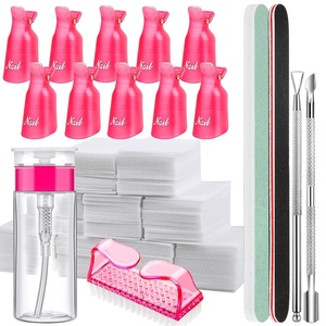 image:imageFANDAMEI Nail Polish Gel Remover Tools Kit with Nail Clips 100ml Nail Polish Remover Bottle 500 Nail Remover Cotton Pad Nail Brush Cuticle PusherPeeler 100180 Nail FileBuffer BlockAPink