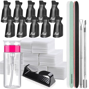 image:imageFANDAMEI Nail Polish Gel Remover Tools Kit with Nail Clips 100ml Nail Polish Remover Bottle 500 Nail Remover Cotton Pad Nail Brush Cuticle PusherPeeler 100180 Nail FileBuffer BlockEBlack