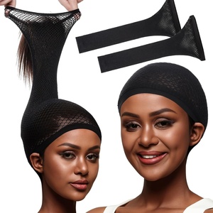 image:imageFandamei Wig Cap Hair Net for Wigs 30 CM Large Mesh Wig Cap for Long Hair for Women Nylon Hair Net Non Slip for Halloween Rave Party CosplayBrown 2 PCSBlack