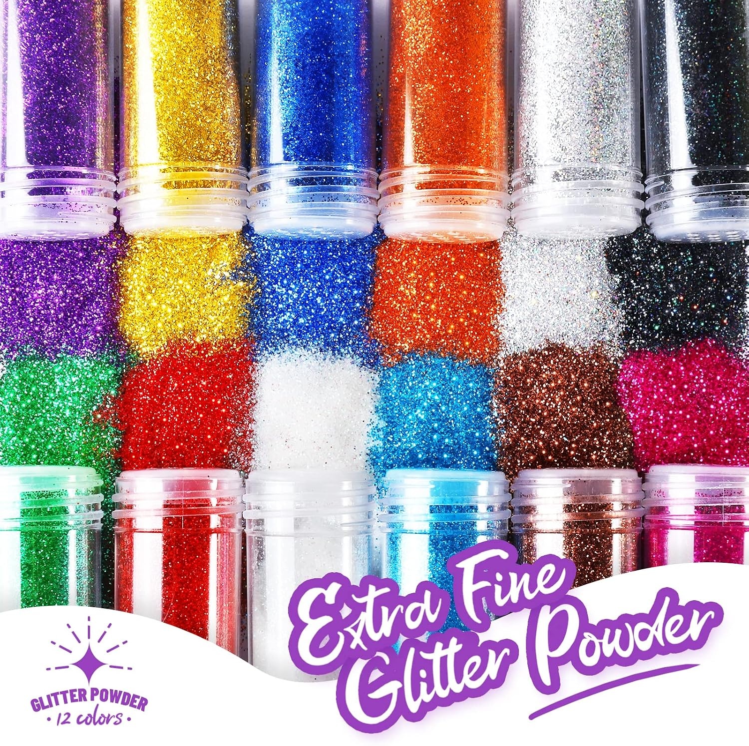 image:imageFANDAMEI 12 Pieces Fine Glitter 12 Colors 10g Glitter Shake Jar Set Extra Fine Glitter Powder for Arts Crafts Painting Decoration Body Face Makeup Nail Art Pigment