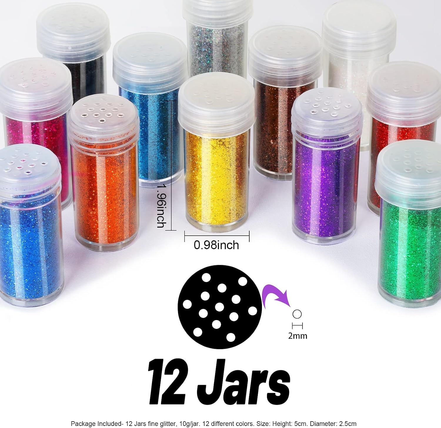image:imageFANDAMEI 12 Pieces Fine Glitter 12 Colors 10g Glitter Shake Jar Set Extra Fine Glitter Powder for Arts Crafts Painting Decoration Body Face Makeup Nail Art Pigment