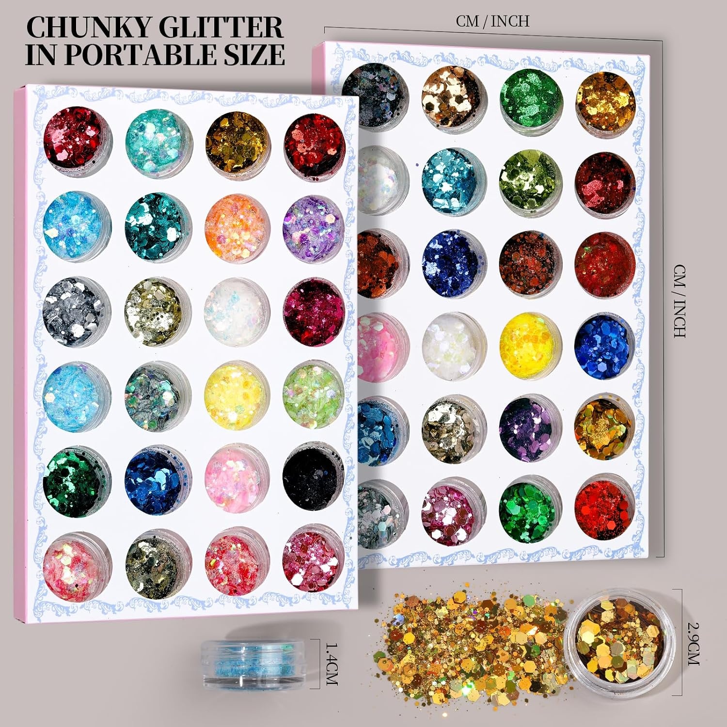 image:imageFANDAMEI 48 Colors Fine Glitter for Crafts Arts Decoration Resin Nail Glitter Body Hair Face Holographic Glitter Powder for Festival Halloween ChirstmasChunky