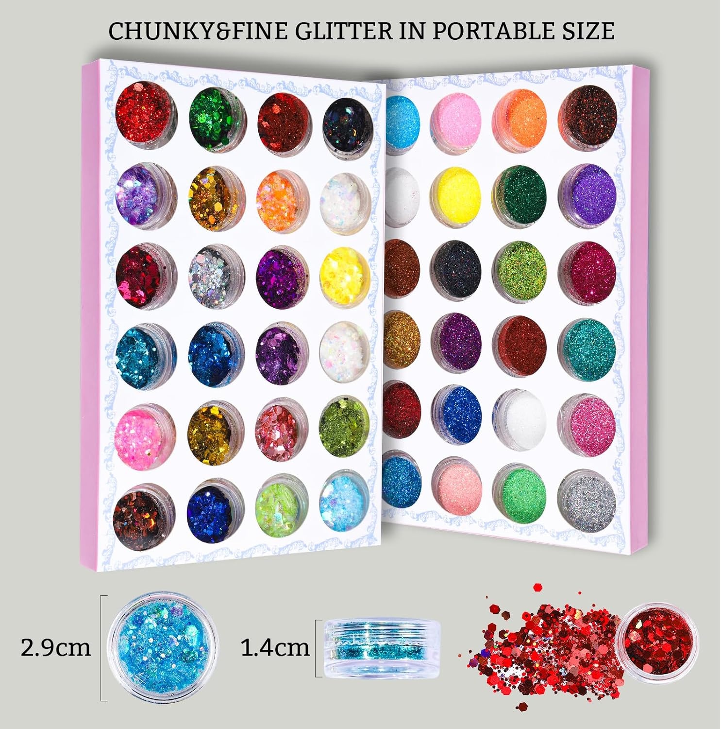 image:imageFANDAMEI 48 Colors Fine Glitter for Crafts Arts Decoration Resin Nail Glitter Body Hair Face Holographic Glitter Powder for Festival Halloween ChirstmasChunkyFine