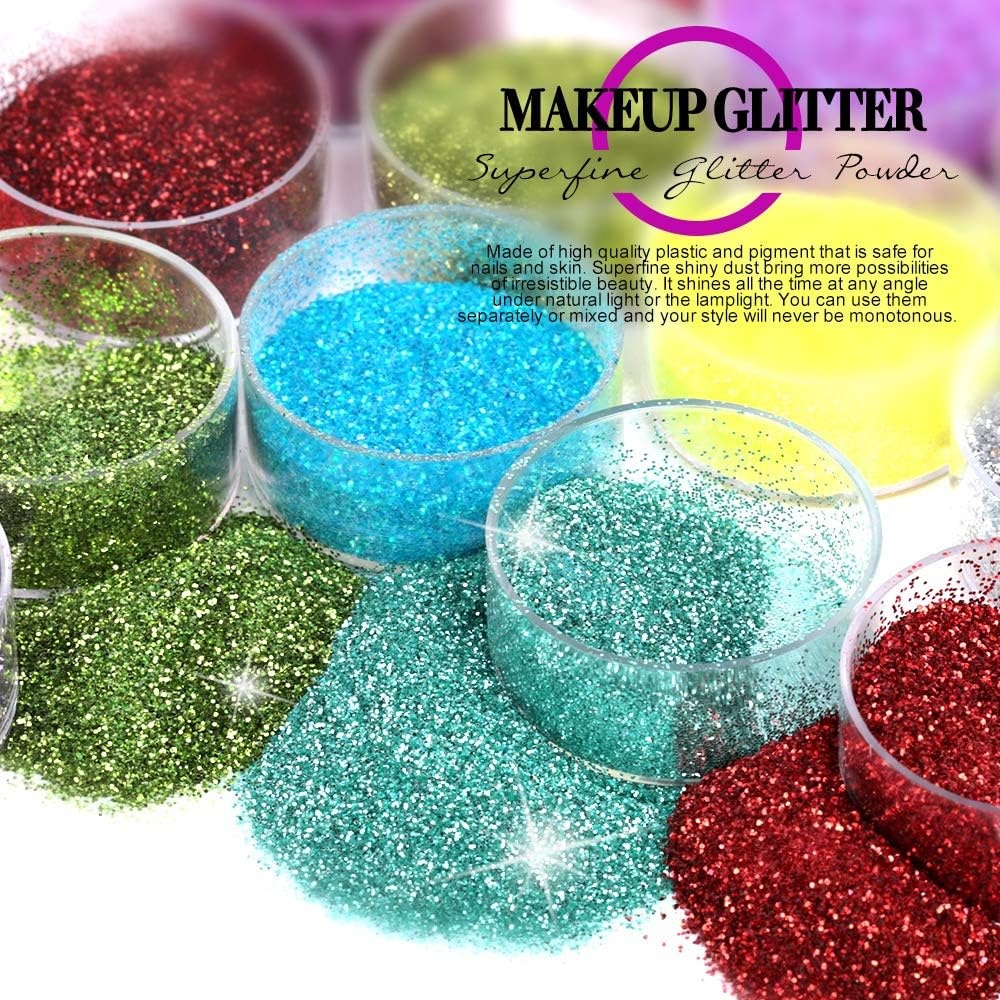 image:imageFANDAMEI 48 Colors Fine Glitter for Crafts Arts Decoration Resin Nail Glitter Body Hair Face Holographic Glitter Powder for Festival Halloween ChirstmasFine