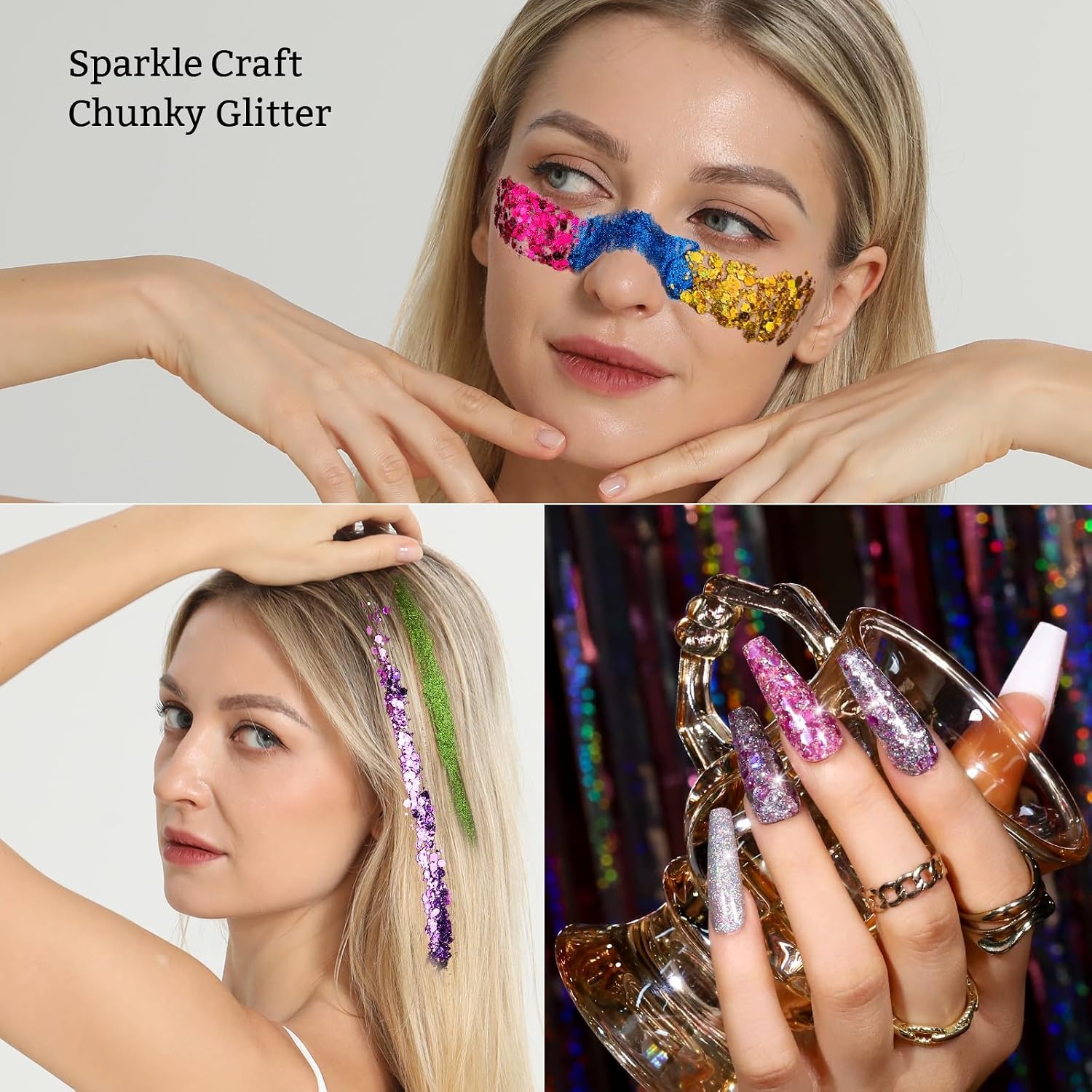 image:imageFANDAMEI 48 Colors Fine Glitter for Crafts Arts Decoration Resin Nail Glitter Body Hair Face Holographic Glitter Powder for Festival Halloween ChirstmasChunkyFine