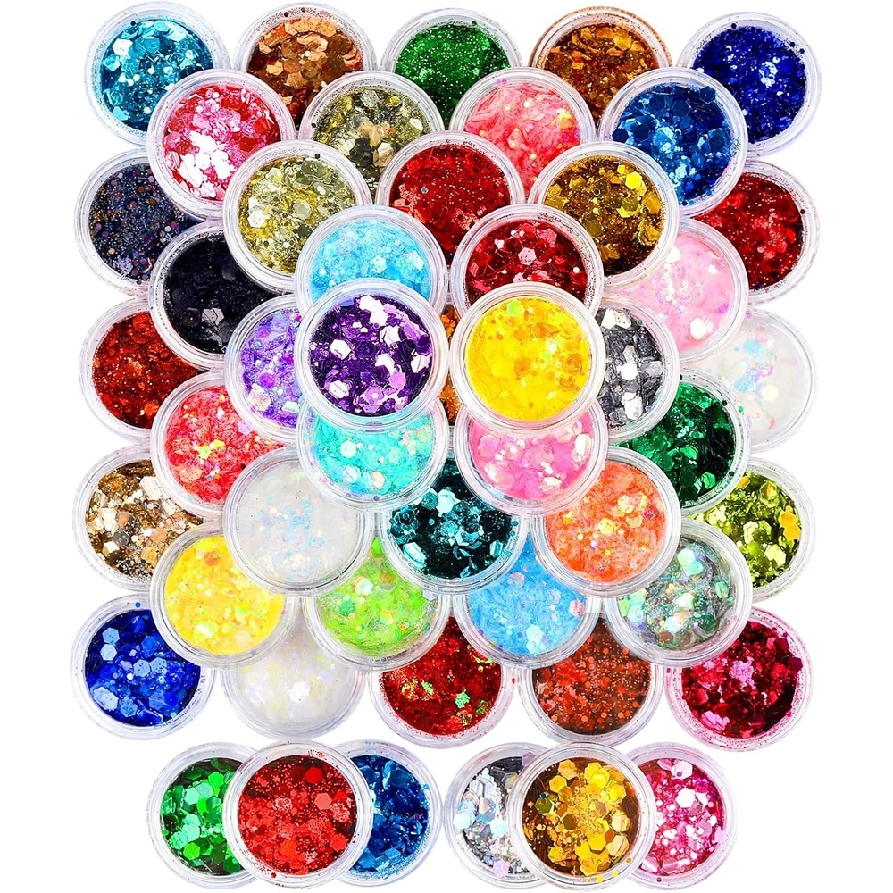 image:imageFANDAMEI 48 Colors Fine Glitter for Crafts Arts Decoration Resin Nail Glitter Body Hair Face Holographic Glitter Powder for Festival Halloween ChirstmasChunky