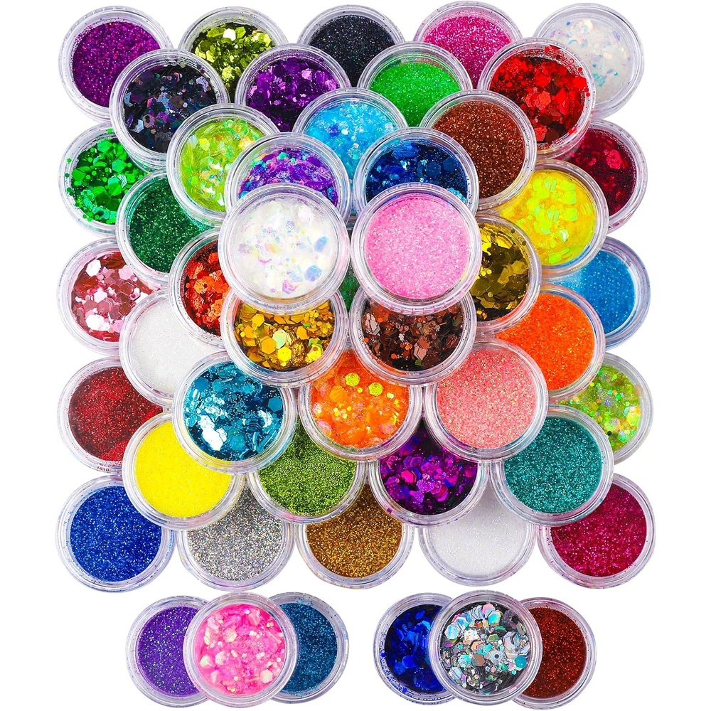 image:imageFANDAMEI 48 Colors Fine Glitter for Crafts Arts Decoration Resin Nail Glitter Body Hair Face Holographic Glitter Powder for Festival Halloween ChirstmasChunkyFine
