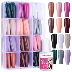image:imageFANDAMEI Press On Nails Long Coffin 12 Color 240PCS Full Cover Long Ballerina Fake Nails Acrylic False Nail Tips with 10g Nail Glue 12 Solid Color Glossy False Nail for Women Girls Nail Art DIY