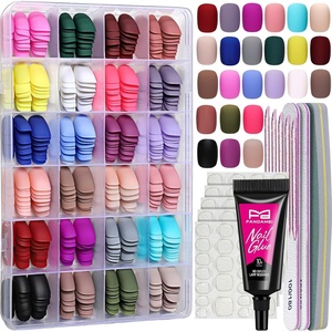 image:imageFANDAMEI Press on Nails Short 24 Packs 576PCS Short Round Press on Nails 24 Glossy Color Small Fake Glue on Nails with 7g Nail Glue 24 Color False Nail for Small Nails and handsShort Round Matte
