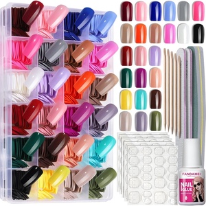 image:imageFANDAMEI Press on Nails Short 24 Packs 576PCS Short Round Press on Nails 24 Glossy Color Small Fake Glue on Nails with 7g Nail Glue 24 Color False Nail for Small Nails and handsMedium Square Glossy