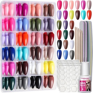 image:imageFANDAMEI Press on Nails Short 24 Packs 576PCS Short Round Press on Nails 24 Glossy Color Small Fake Glue on Nails with 7g Nail Glue 24 Color False Nail for Small Nails and handsMedium Almond Glossy