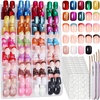 image:imageFANDAMEI Press on Nails 24 Colors 576PCS Press on Nails Short Square Matte Glossy Glitter Nails Short Round Natural Fit Lightweight Fake Nails Natural for Nail Artglossycat eyefrench tip