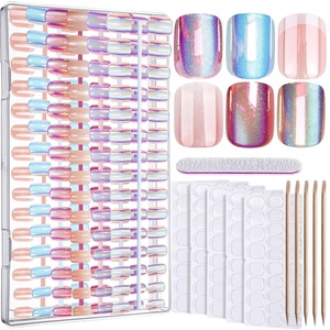 image:imageFANDAMEI Cat Eye Press On Nails 6 Colors Press On Nails Short Square Natural Fake Nails Fine Diamond Shine Glossy Ombre Cat Eye Nails for Women with Salon Quality Press on Nails Kitchromefrench tipombre