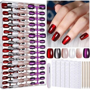 image:imageFANDAMEI Cat Eye Press On Nails 6 Colors Press On Nails Short Square Natural Fake Nails Fine Diamond Shine Glossy Ombre Cat Eye Nails for Women with Salon Quality Press on Nails Kitcat eyeombre